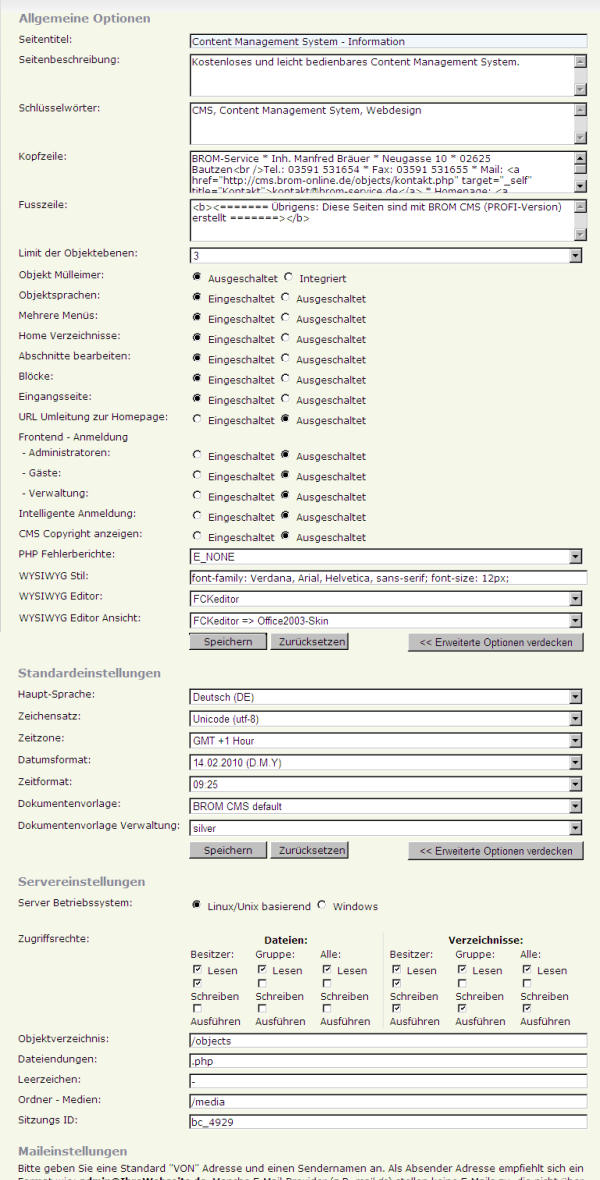 Optionen - Erweitert